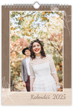 Fotokalendář nástěnný měsíční na výšku z vlastních fotek - Svatba dřevo