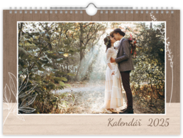 Fotokalendář nástěnný měsíční na šířku - Svatba dřevo